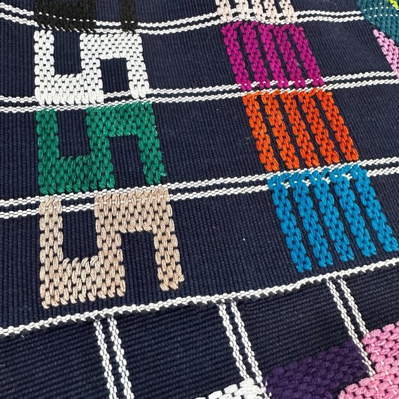 Vintage Mexican Embroidered Woven Heavy Table Runner fringed ends BoHo - Picture 2 of 9